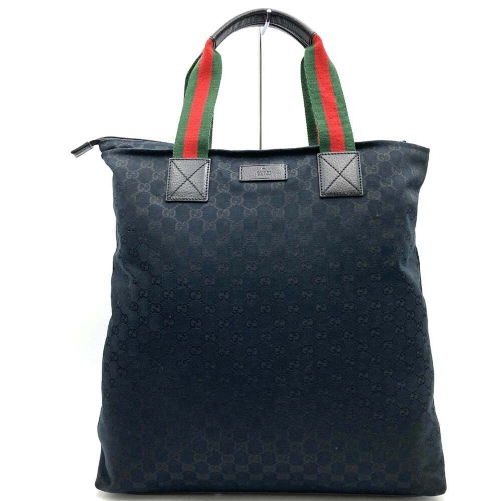 GUCCI 131233 Big Tote Bag, Handbag, Sherry Line, GG Canvas, Black, Men's and ...